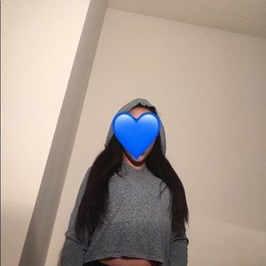 blue crop top sweater with black speckles